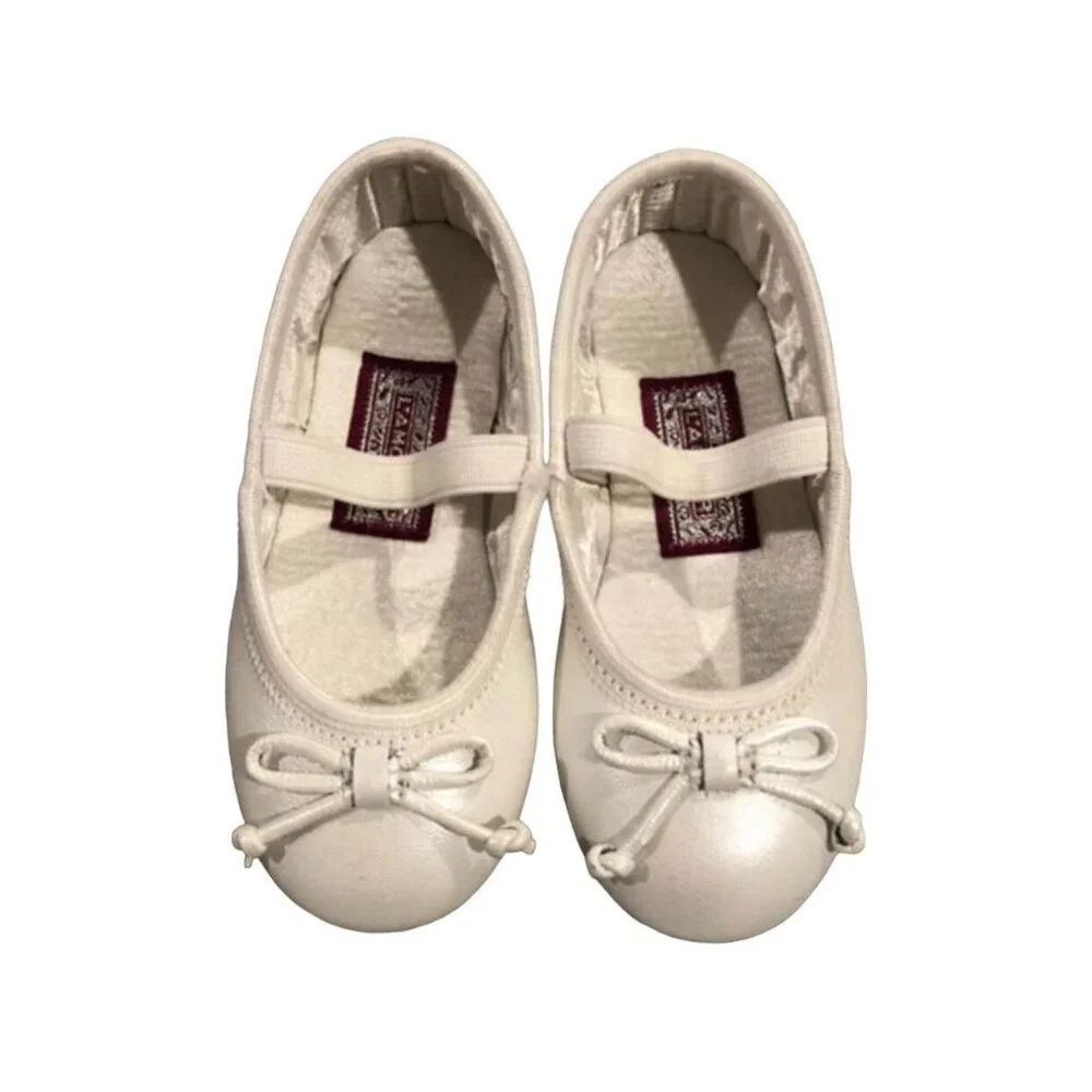 L'Amour Sz 5 White Bow Mary Jane Ballet Flats Shoes